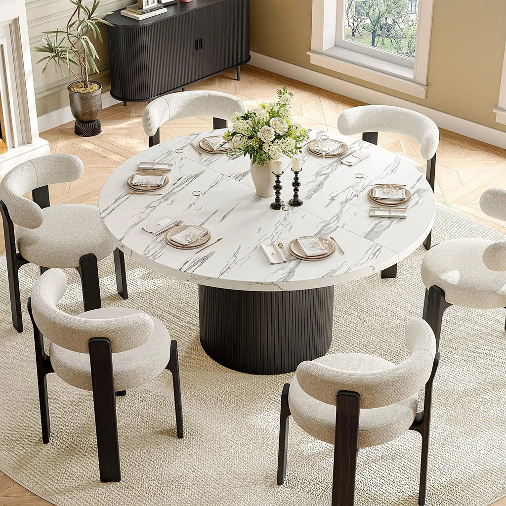 Black fluted round dining table — finish detail