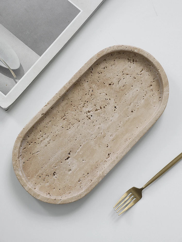 Travertine Vanity Tray — Multi-Size Marble Serving Tray