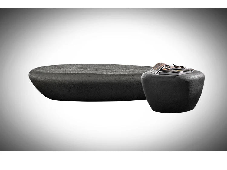 Italian Oval Stone Coffee Table - Minimalist Industrial