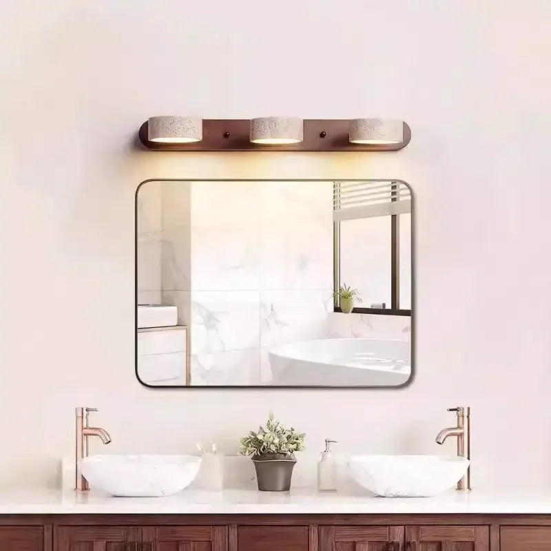 Rotatable limestone LED wall lamp with double-sided vanity mirror light