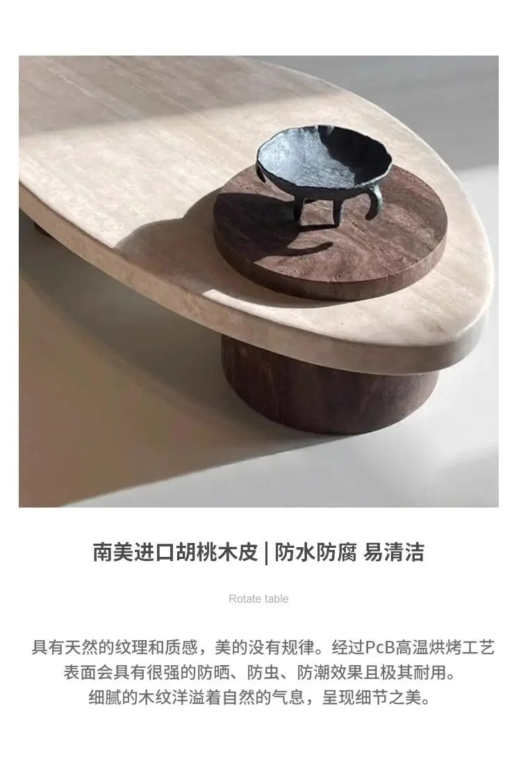 Beige marble coffee table — alternate angle