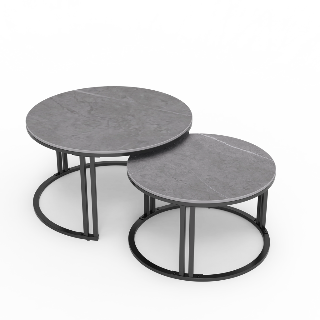 Nesting Coffee Table Set of 2 — 27.5" Round Stone-Top