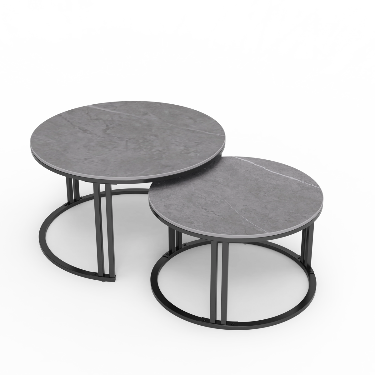 Nesting Coffee Table Set of 2 — 27.5" Round Stone-Top