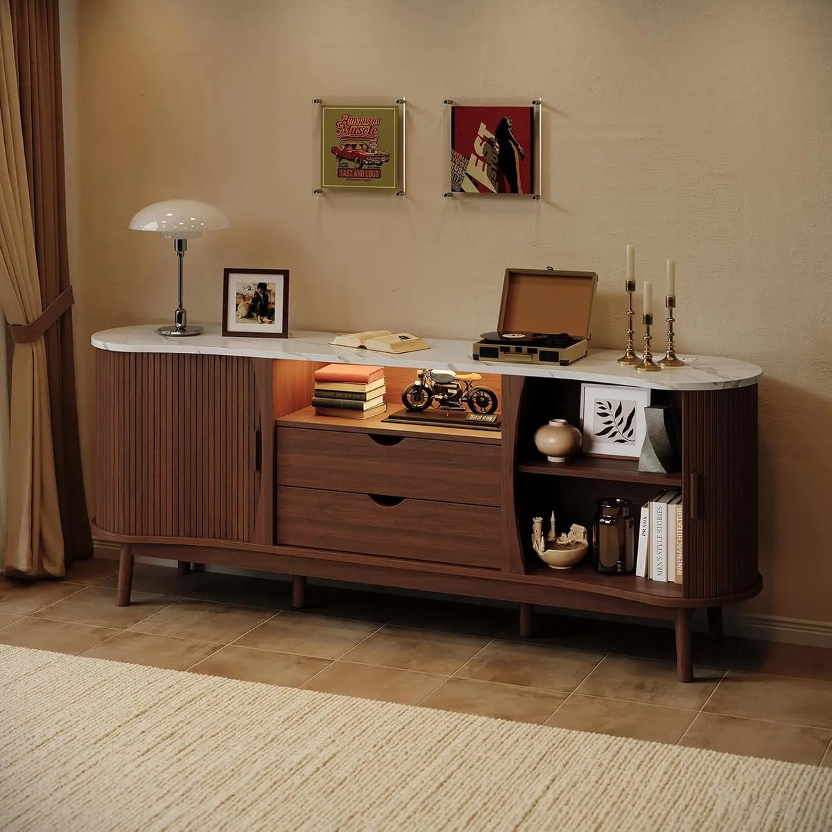 70" Fluted TV Stand — Mid-Century Entertainment Console