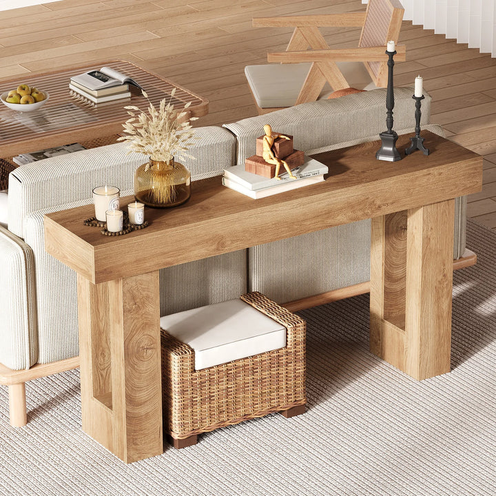 63" Farmhouse Console Table — Natural Wood Sofa Table