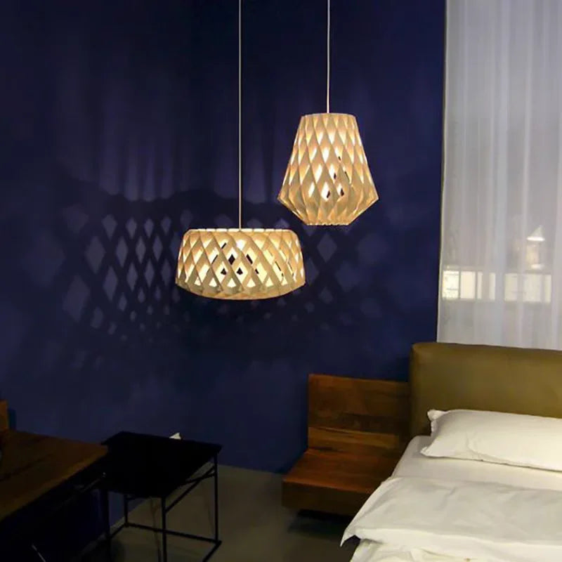 Japanese Style Wooden Birdcage Bar Pendant Light Creative Tatami Lamp Design LED Bedroom Lighting with Shadow Art — image 20
