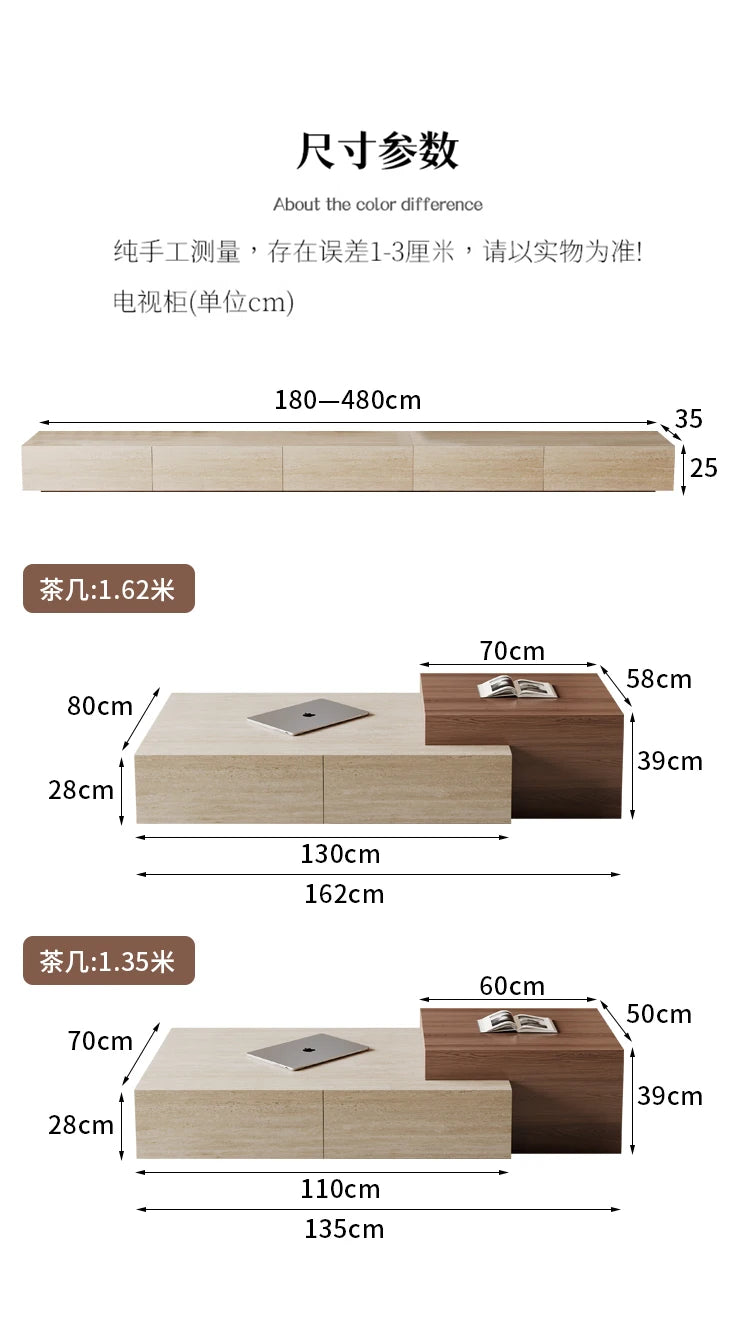 Sculptural Wabi-Sabi Coffee Table - Travertine & Walnut