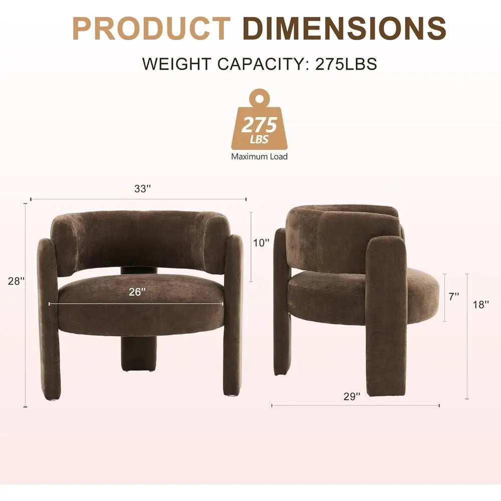 Brown Curved-Back Armchair — 3-Leg Reading Chair (Set of 2)