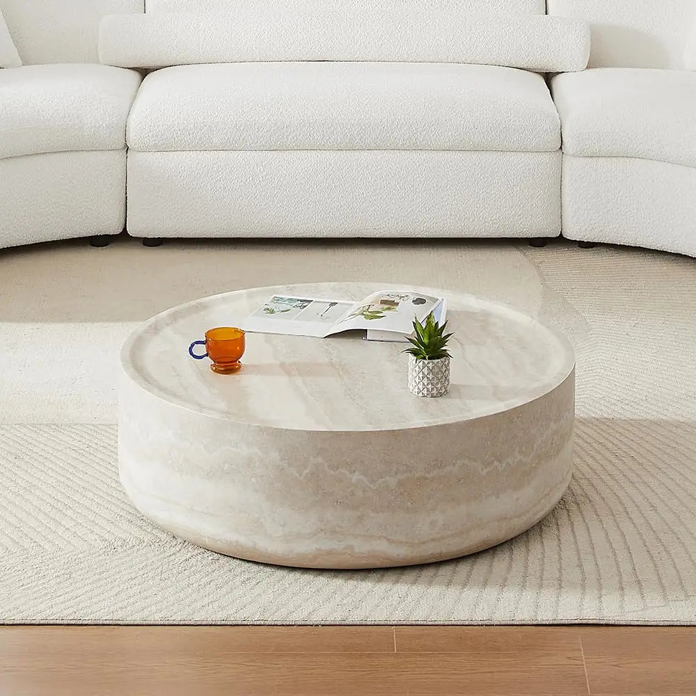 Drum Stone Coffee Table - Faux Marble Modern