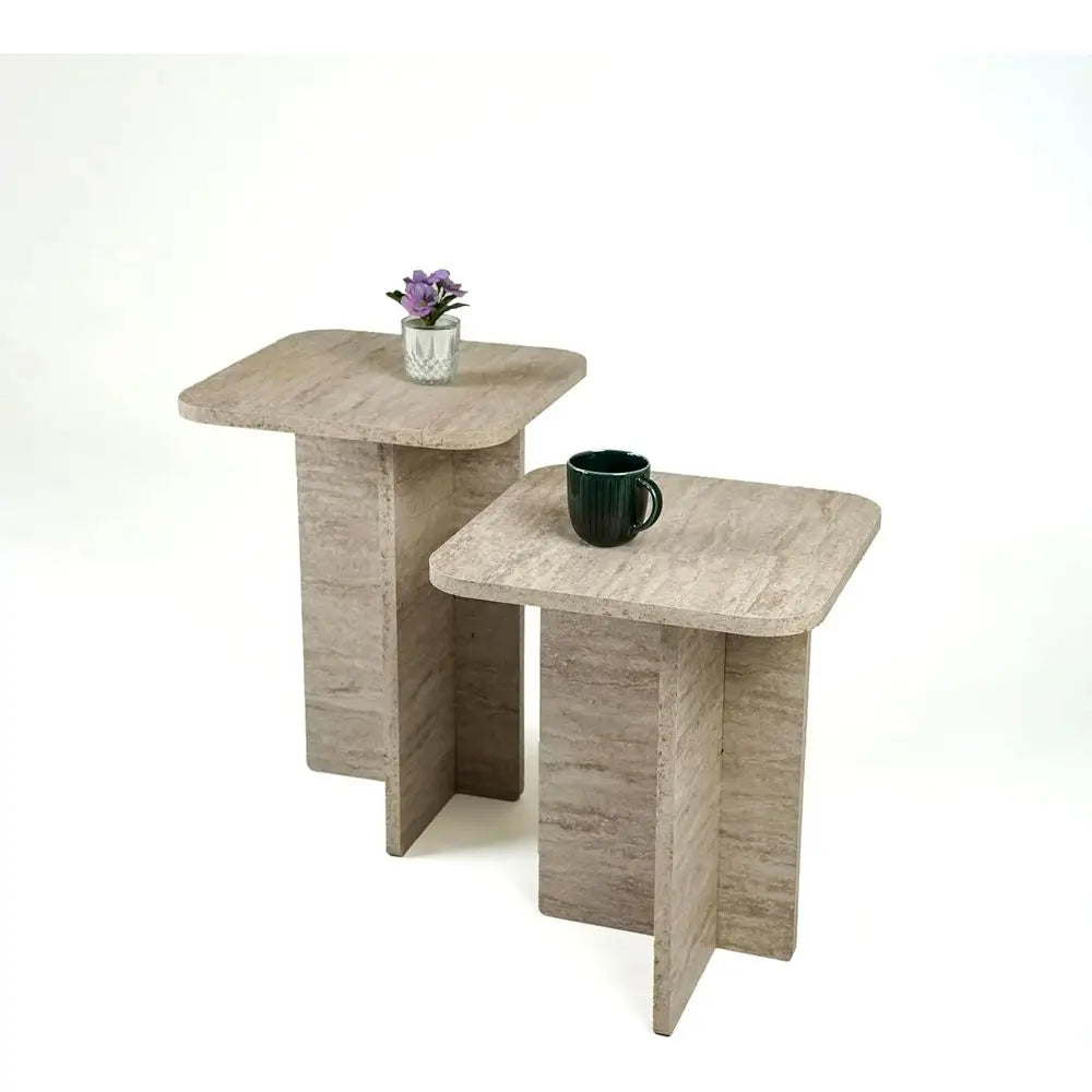 Travertine Square Nesting Tables — Set