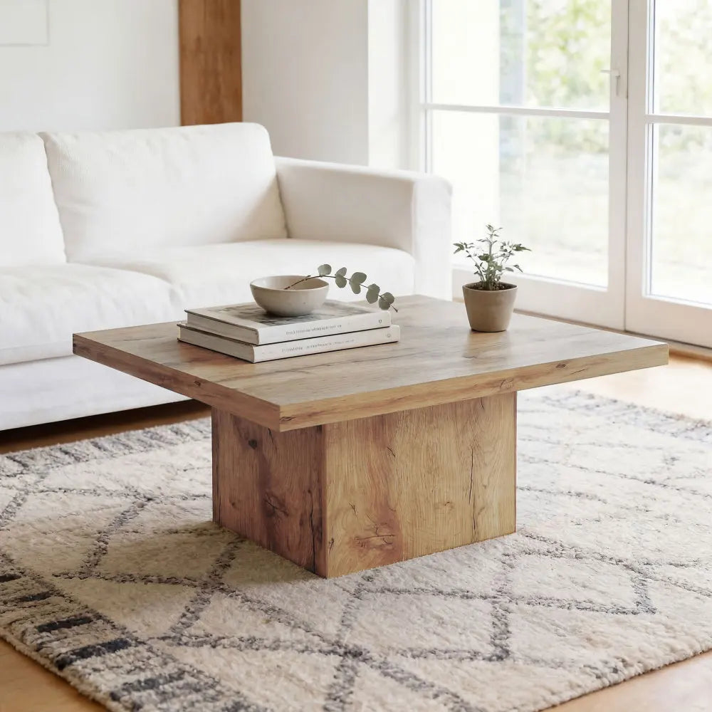 Modern Square Coffee Table — 31.5" Rustic Wood Grain