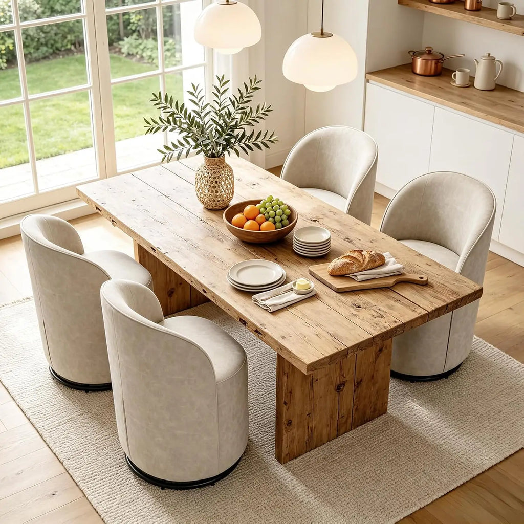 360-degree swivel faux leather barrel dining chair