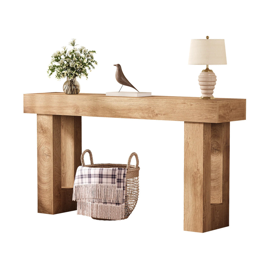 63" Farmhouse Console Table — Natural Wood Sofa Table