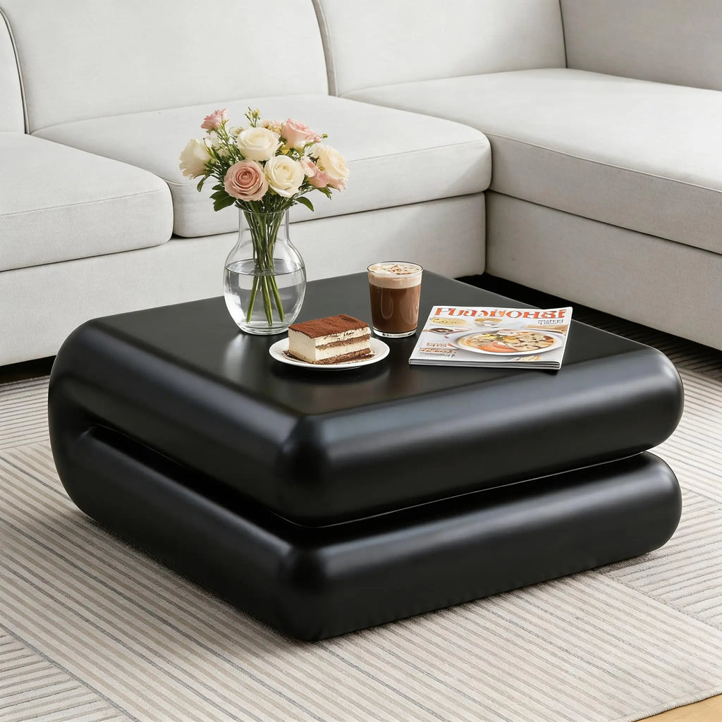 Faux marble round drum coffee table — alternate product view