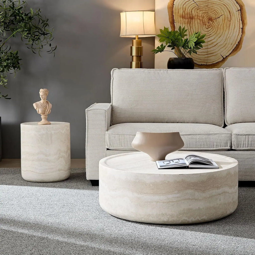 Drum Stone Coffee Table - Faux Marble Modern