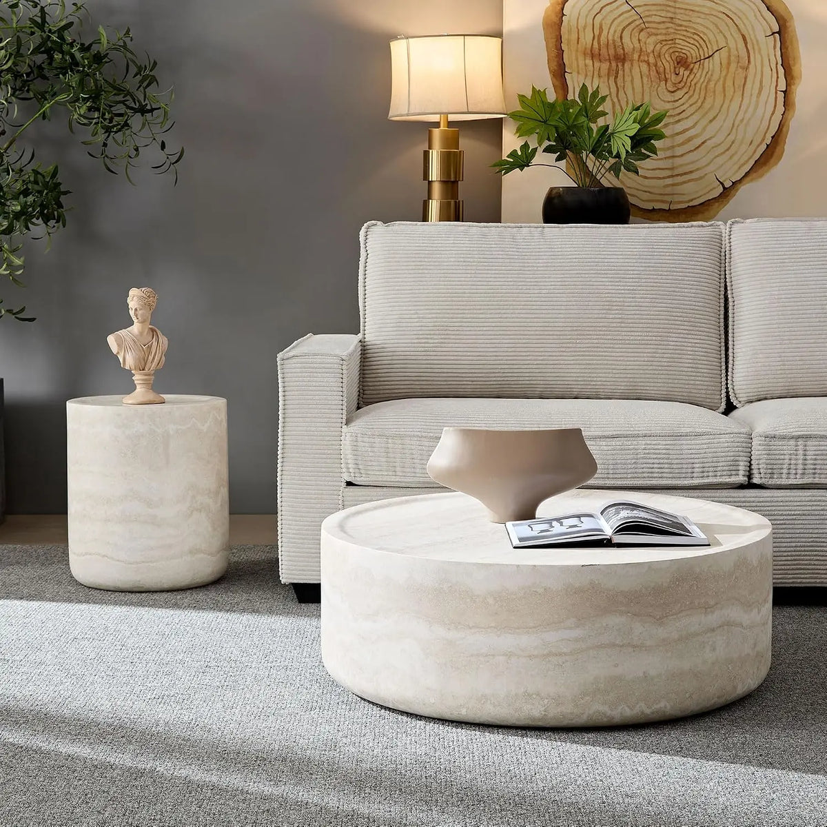 Drum Stone Coffee Table - Faux Marble Modern