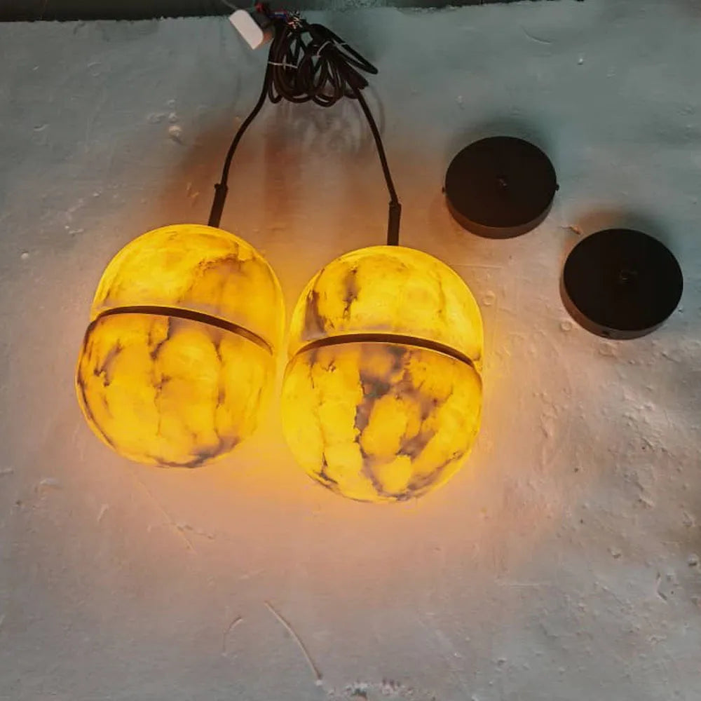Sculptural Marble Chandelier - Brass & Alabaster