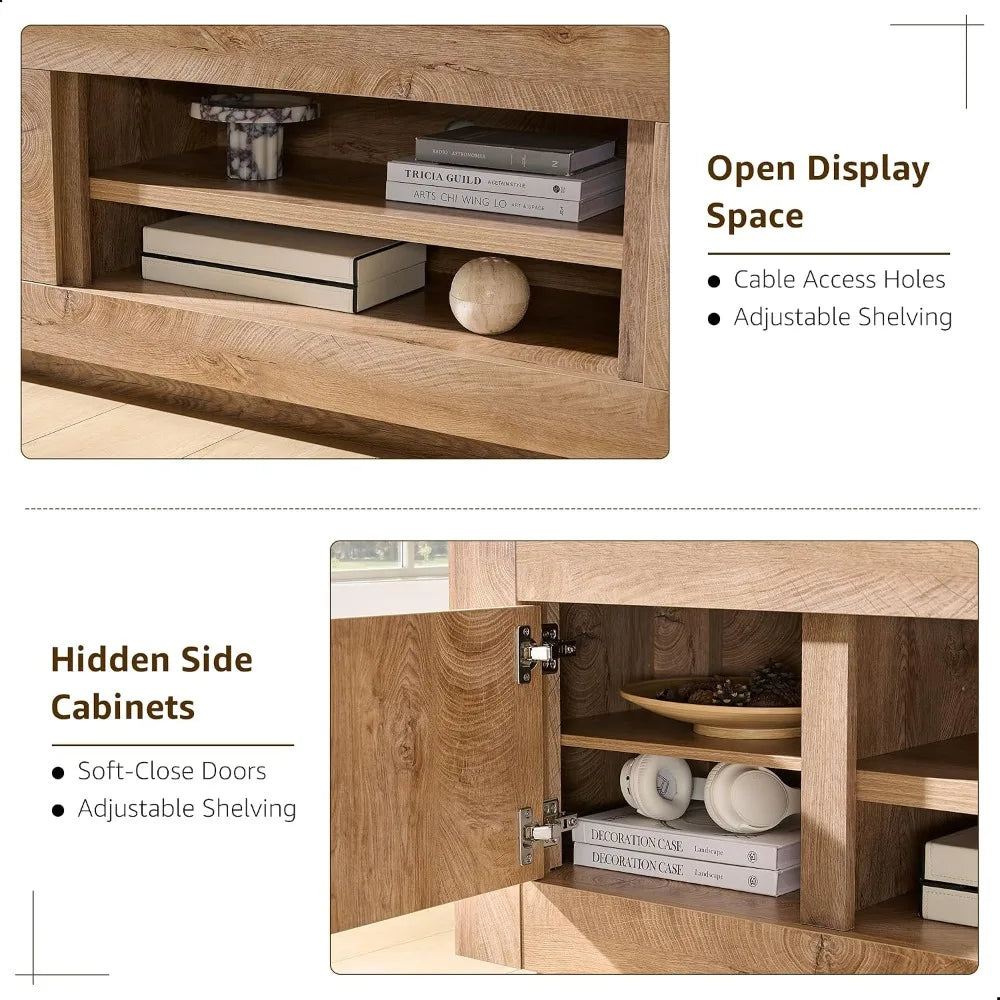 OKD thick block TV stand in light knotty oak finish