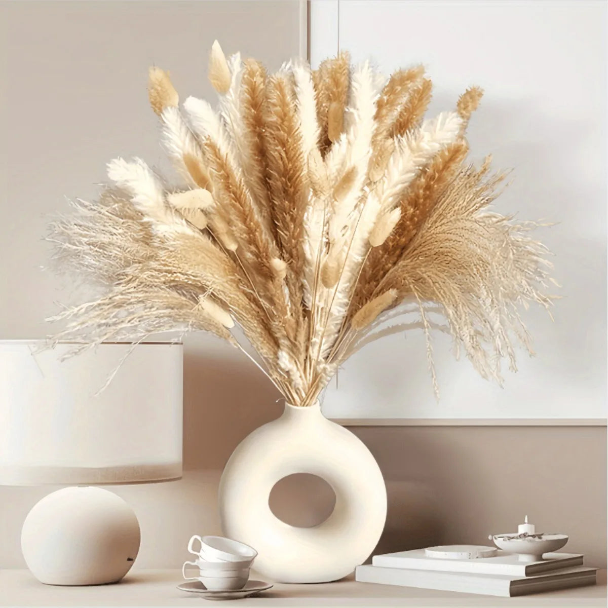 Natural Pampas & Rabbit Tail Grass Bouquet — Boho Table Decor