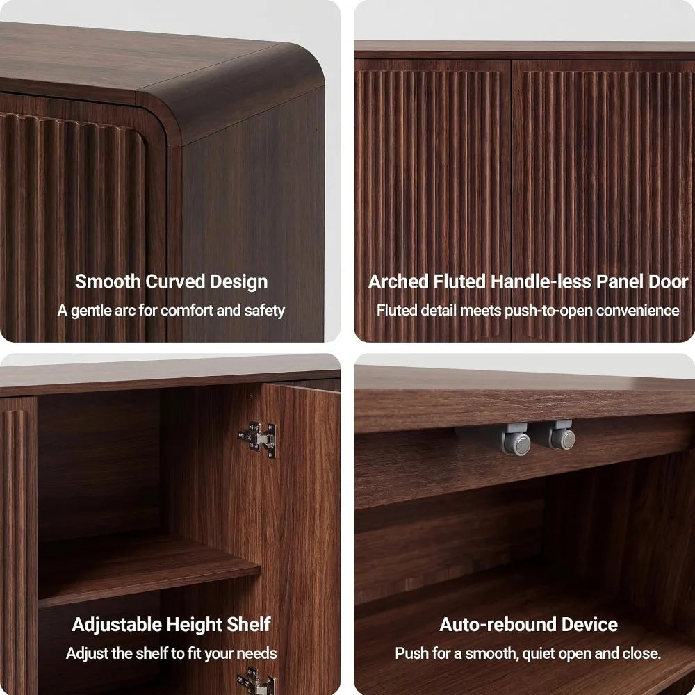 Fluted Sideboard Buffet Cabinet — 58" Curved Storage Cabinet