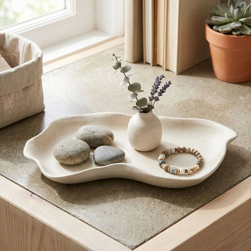 Wabi-Sabi Ceramic Storage Tray — Desktop Catchall