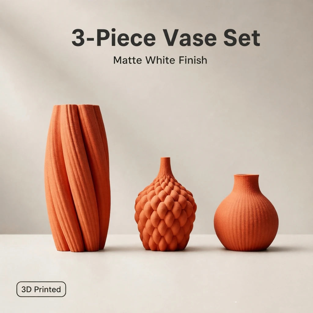 Textured Matte PLA 3-Piece Vase Set — Nordic Desktop