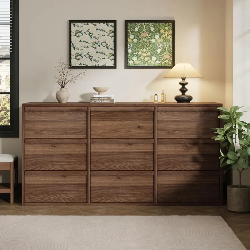 Nine-drawer wide dresser for bedroom storage