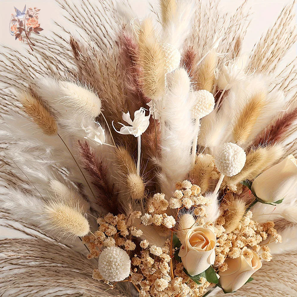Faux Dried Flower Bouquet Bundle — 80-Piece Vase Filler