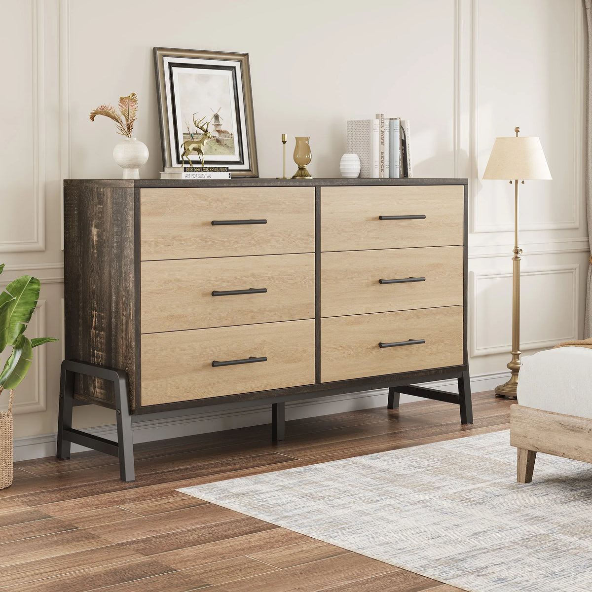 6-Drawer Entryway Storage Cabinet — Wide Wooden Dresser