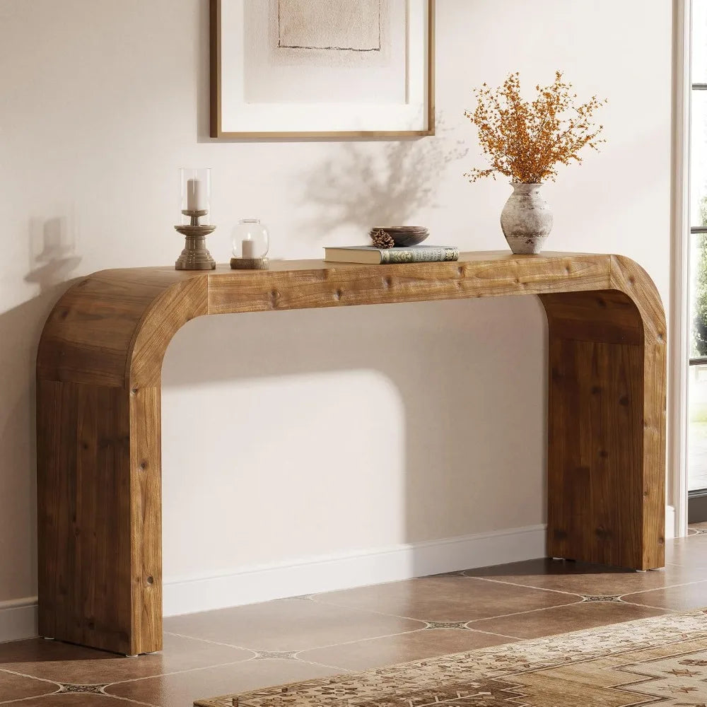Solid wood waterfall console table with curved corners