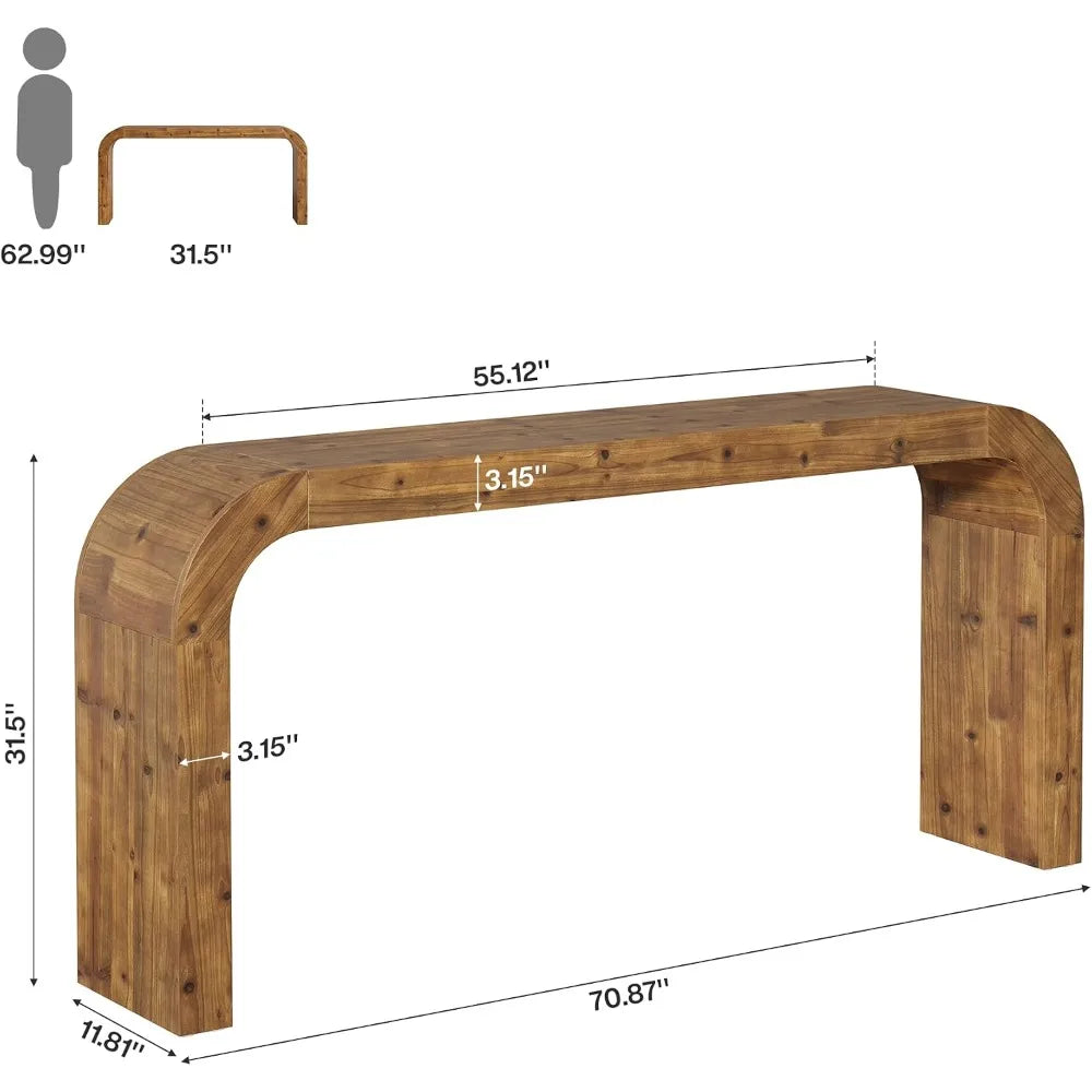 Solid wood waterfall console table with curved corners