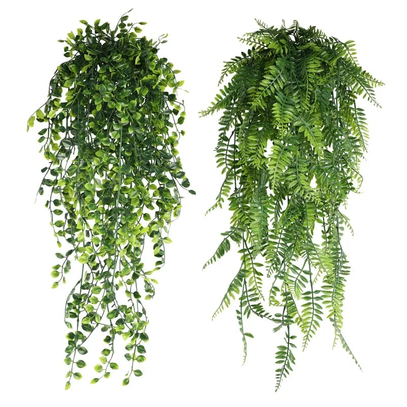 Persian fern Leaves Vines Home Room Decor Hanging Artificial Plant Plastic Leaf Grass Wedding Party Wall Balcony Decoration — detail view