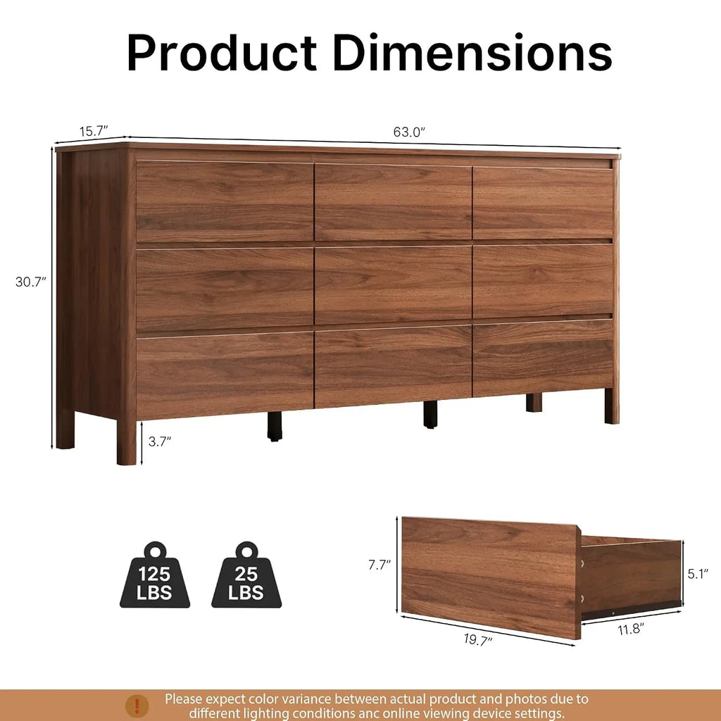 Walnut three-piece dresser and nightstand bedroom set