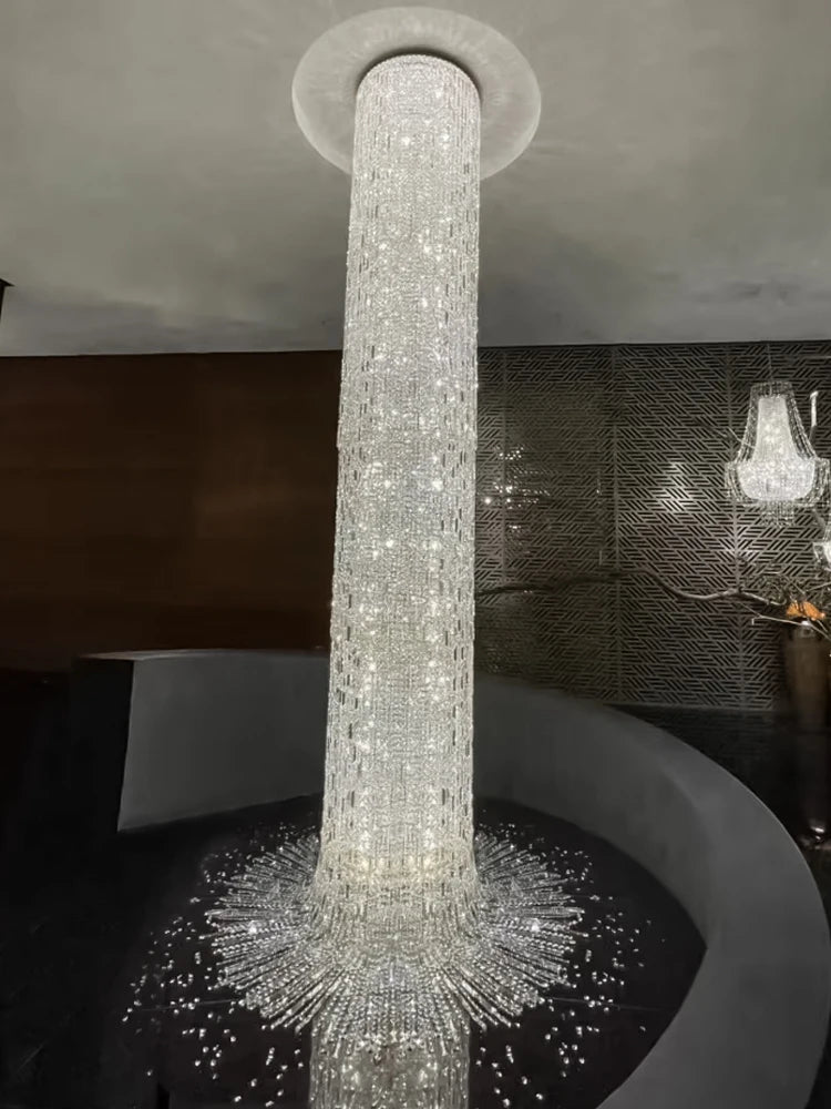Crystal spiral staircase chandelier with long drop for high ceilings