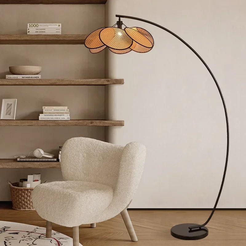 Rattan LED Lighting Floor Lamps Nightlight Home Decor Living Room Stand Light Bedside Lamp for Bedroom — detail view