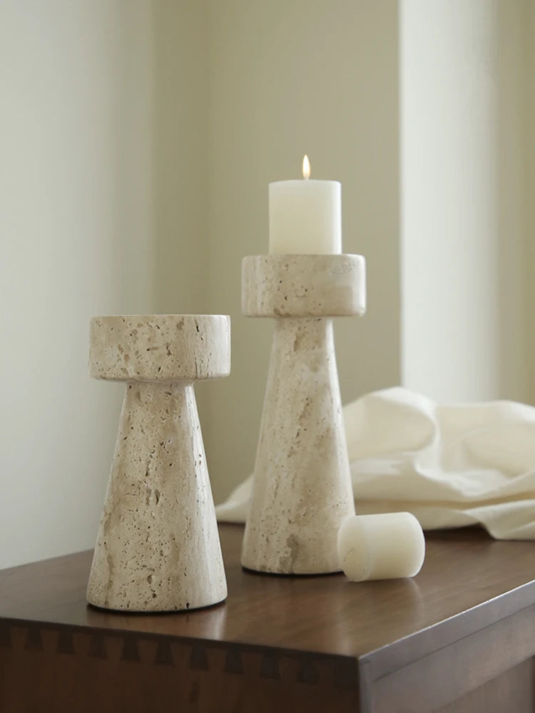 Travertine Candlestick Holder — Handmade Taper Stand