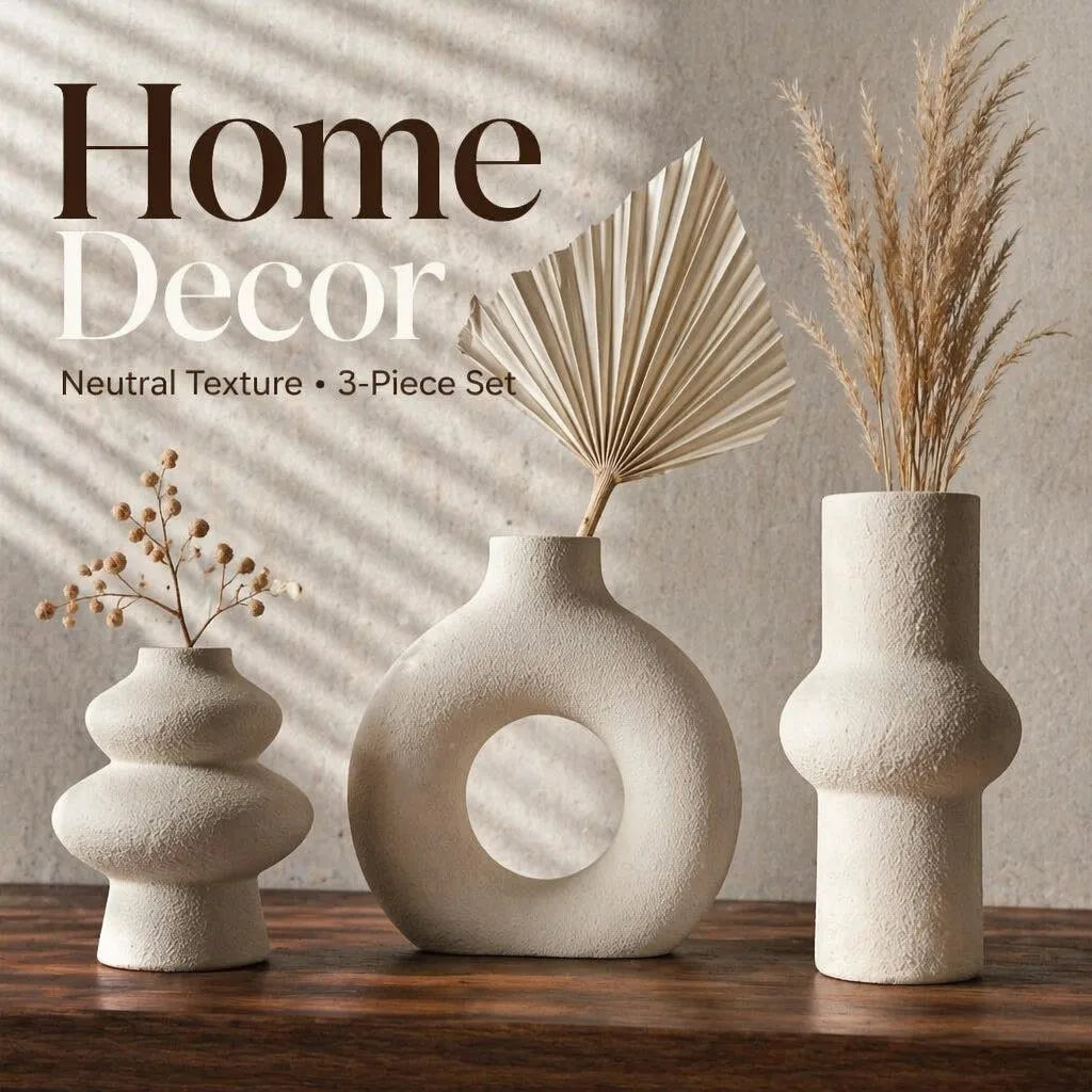 Hollow-Ring Textured 3-Piece Vase Set — Sand Grain PLA