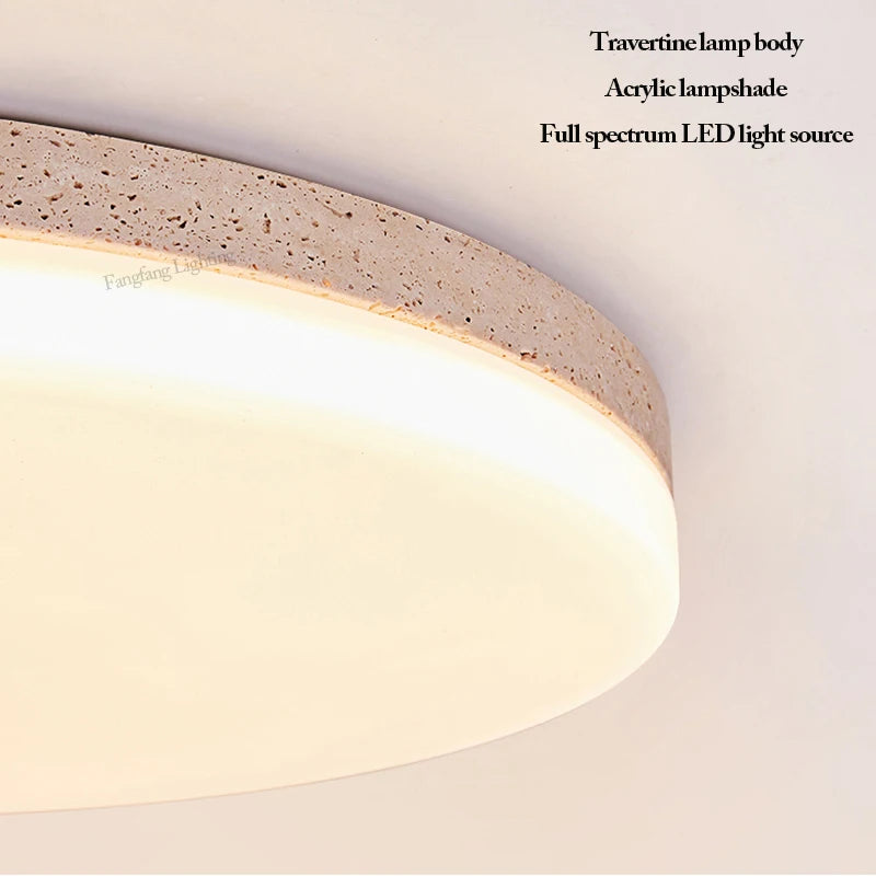 Travertine Full-Spectrum LED Ceiling Lamp — Natural Stone Pendant