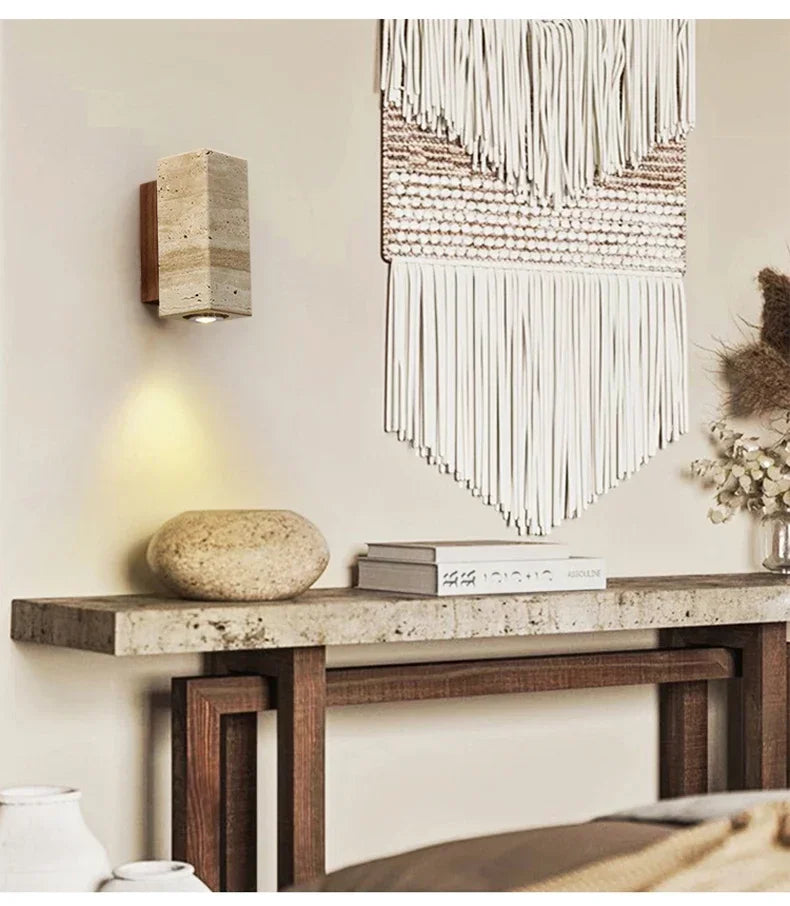 Yellow Marble Wall Sconce — Wabi-Sabi Travertine Light