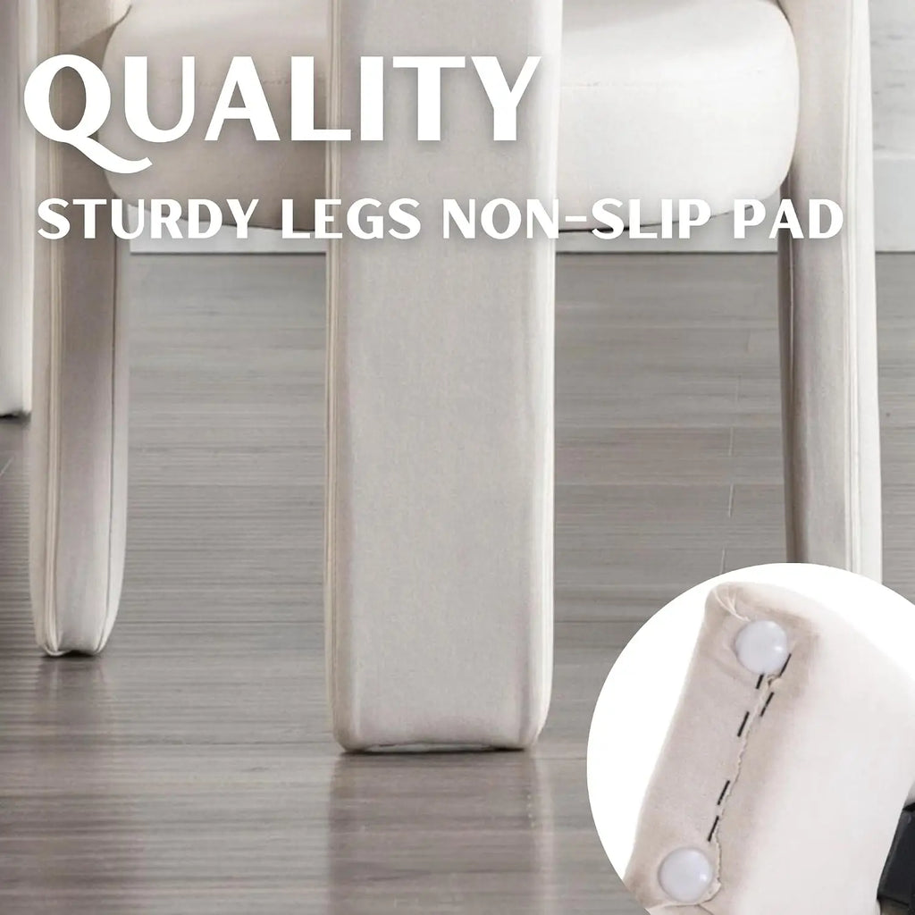 Modern linen-upholstered barrel dining chair with arms