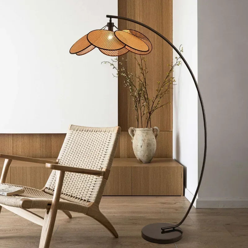 Rattan LED Lighting Floor Lamps Nightlight Home Decor Living Room Stand Light Bedside Lamp for Bedroom — room setting