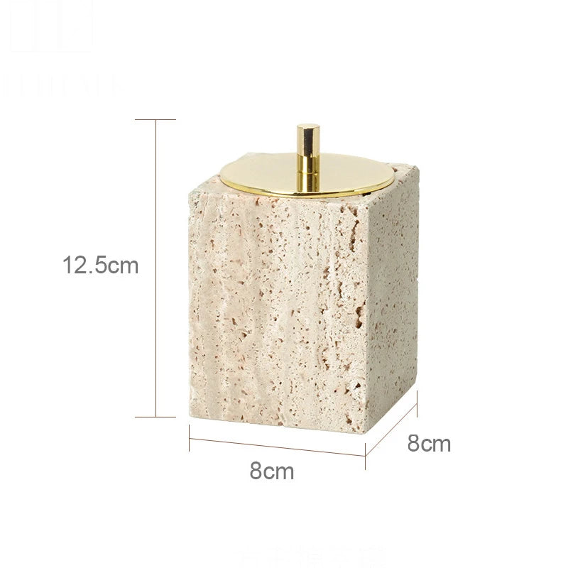 Travertine Bathroom Accessory Set — Vanity Tray & Diffuser, 9-Piece
