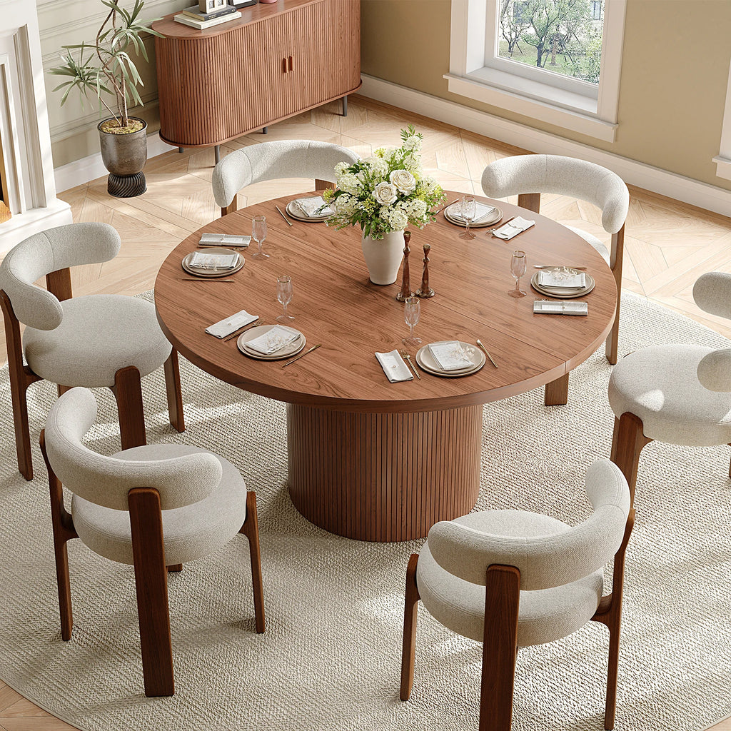 Black fluted round dining table — close-up product view