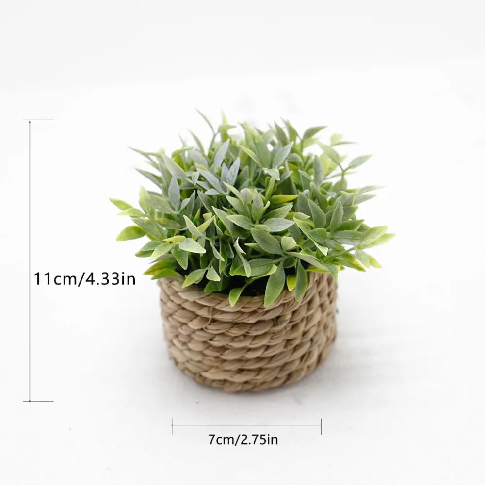 Green Artificial Potted Plant 11cm Woven Artificial Plants Plastic Leaf Eucalyptus Grass Artificial Decorations Home Decor — alternate angle