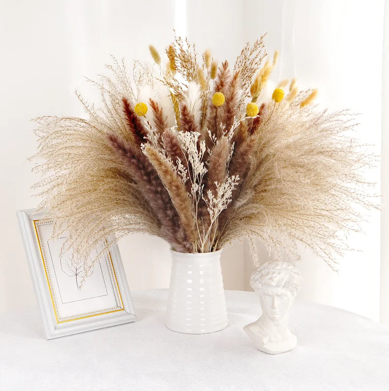 Natural Pampas & Rabbit Tail Grass Bouquet — Boho Table Decor