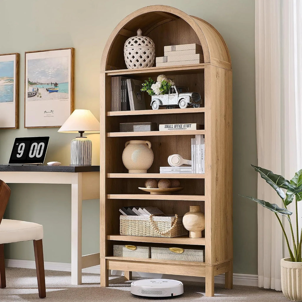 71" Tall Arched Bookshelf — 7-Tier Bookcase