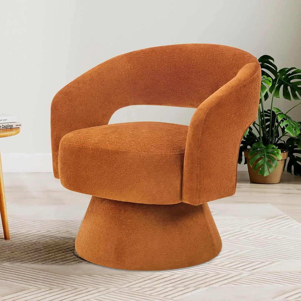 Orange Velvet Swivel Barrel Chair — 360° Accent Chair