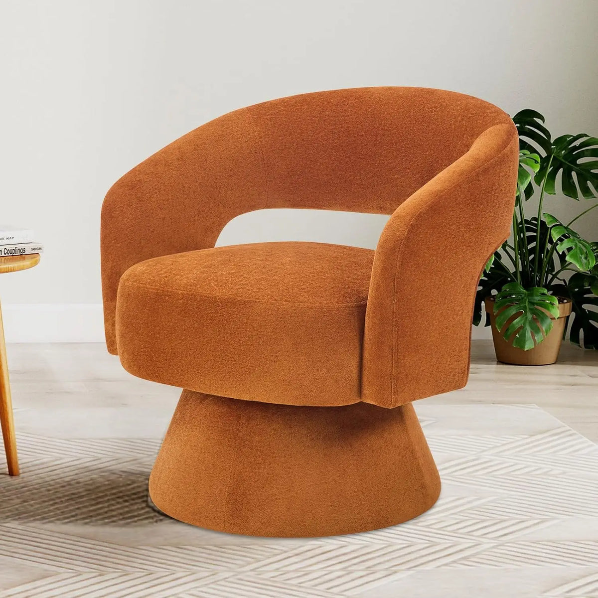Orange Velvet Swivel Barrel Chair — 360° Accent Chair