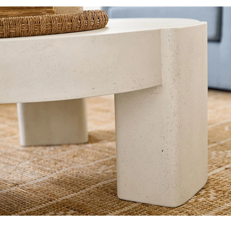 Cream Stone Round Coffee Table - French Minimalist