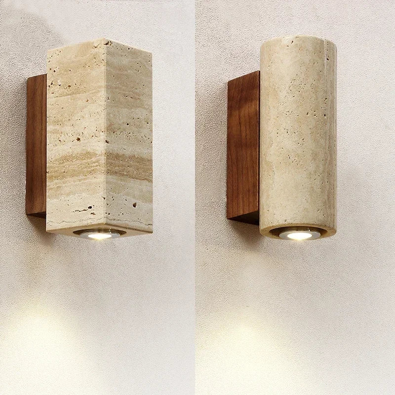 Yellow Marble Wall Sconce — Wabi-Sabi Travertine Light